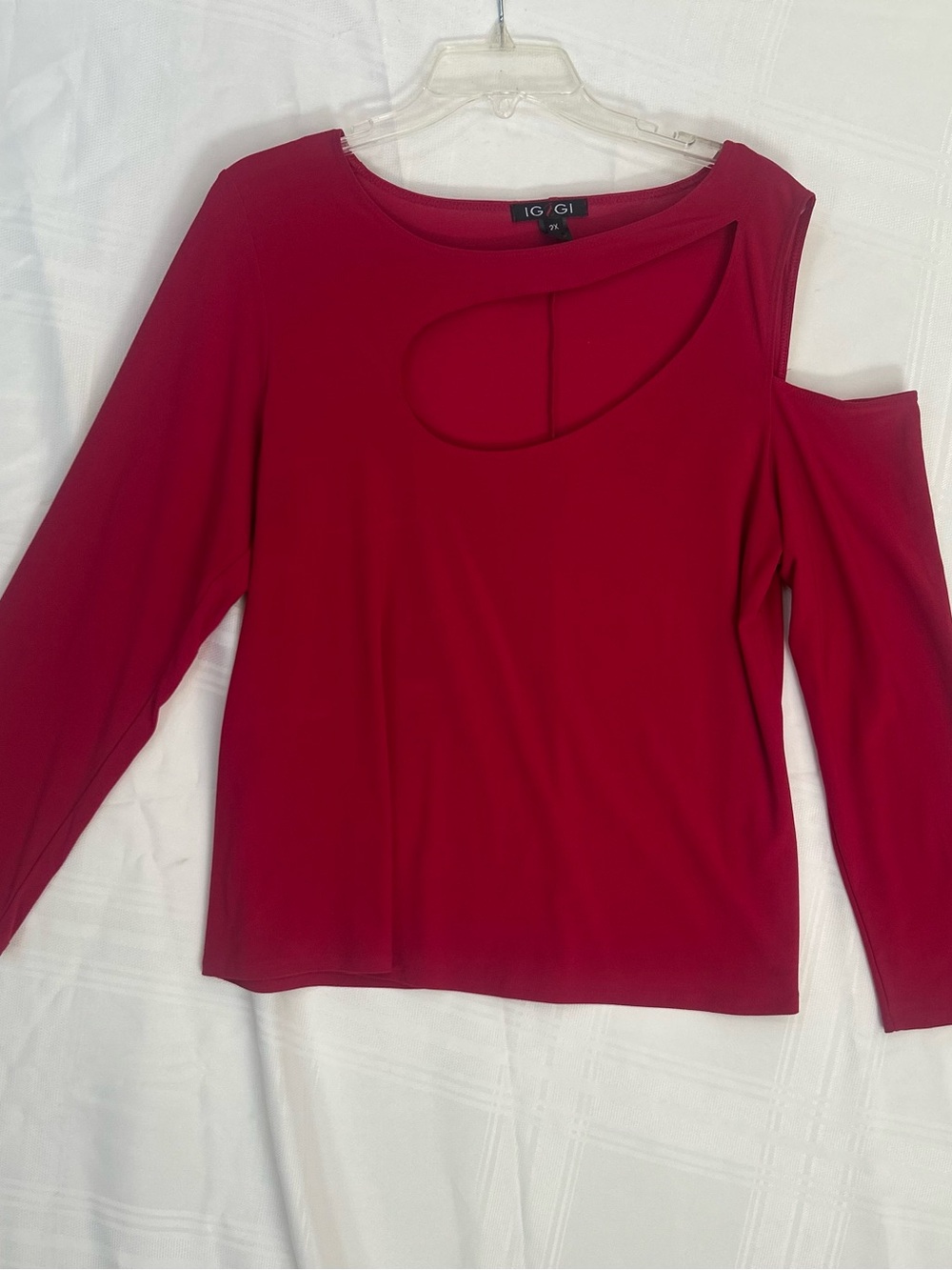 IGIGI Women's Dark Pink Cold-Shoulder Long Sleeve Top with front cut out 2X